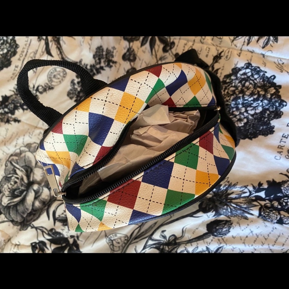 Hot Topic Blue Mini Hogwarts Patch Backpack with Multi Argyle - Picture 3 of 5